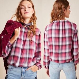 Anthropologie Plaid Blouse in Red and White